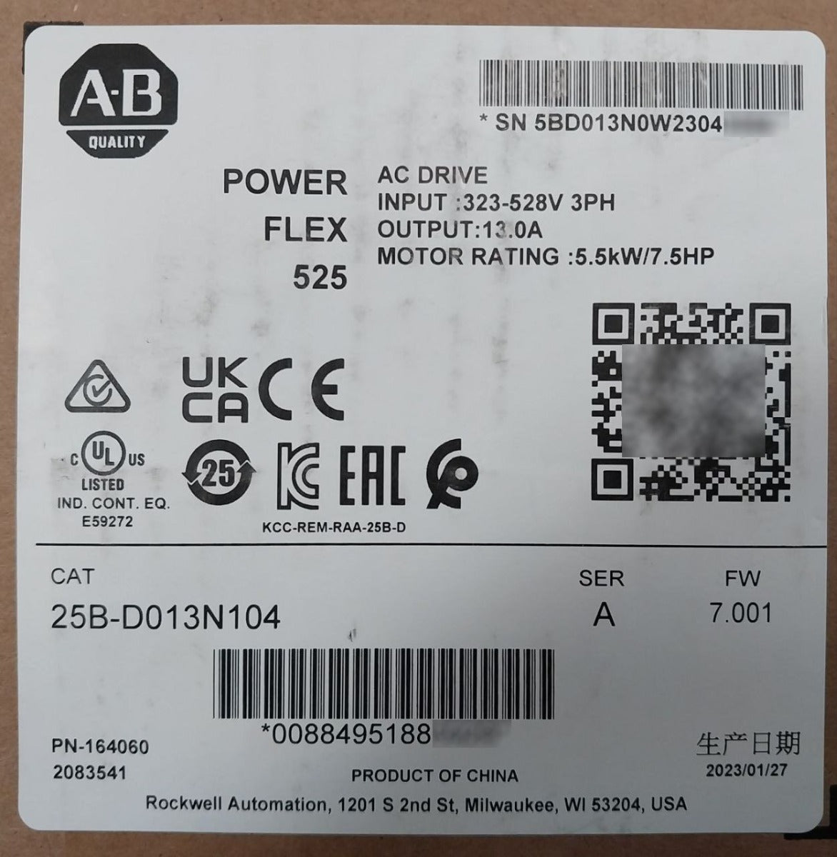 Sealed Pack Allen-bradley 25B-d013N104 Ser A Powerflex 525 Ac Drive 5.5Kw 7.5Hp