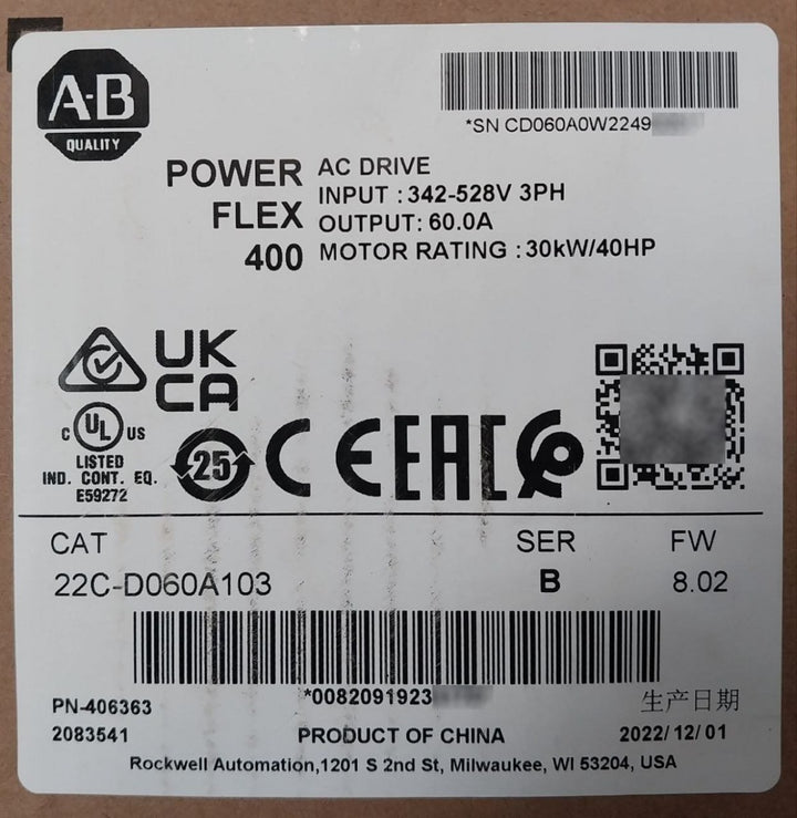 Allen-bradley 22C-d060A103 Powerflex 400 30 Kw 40 Hp Ac Drive