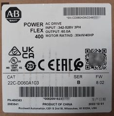 Allen-bradley 22C-d060A103 Powerflex 400 30 Kw 40 Hp Ac Drive