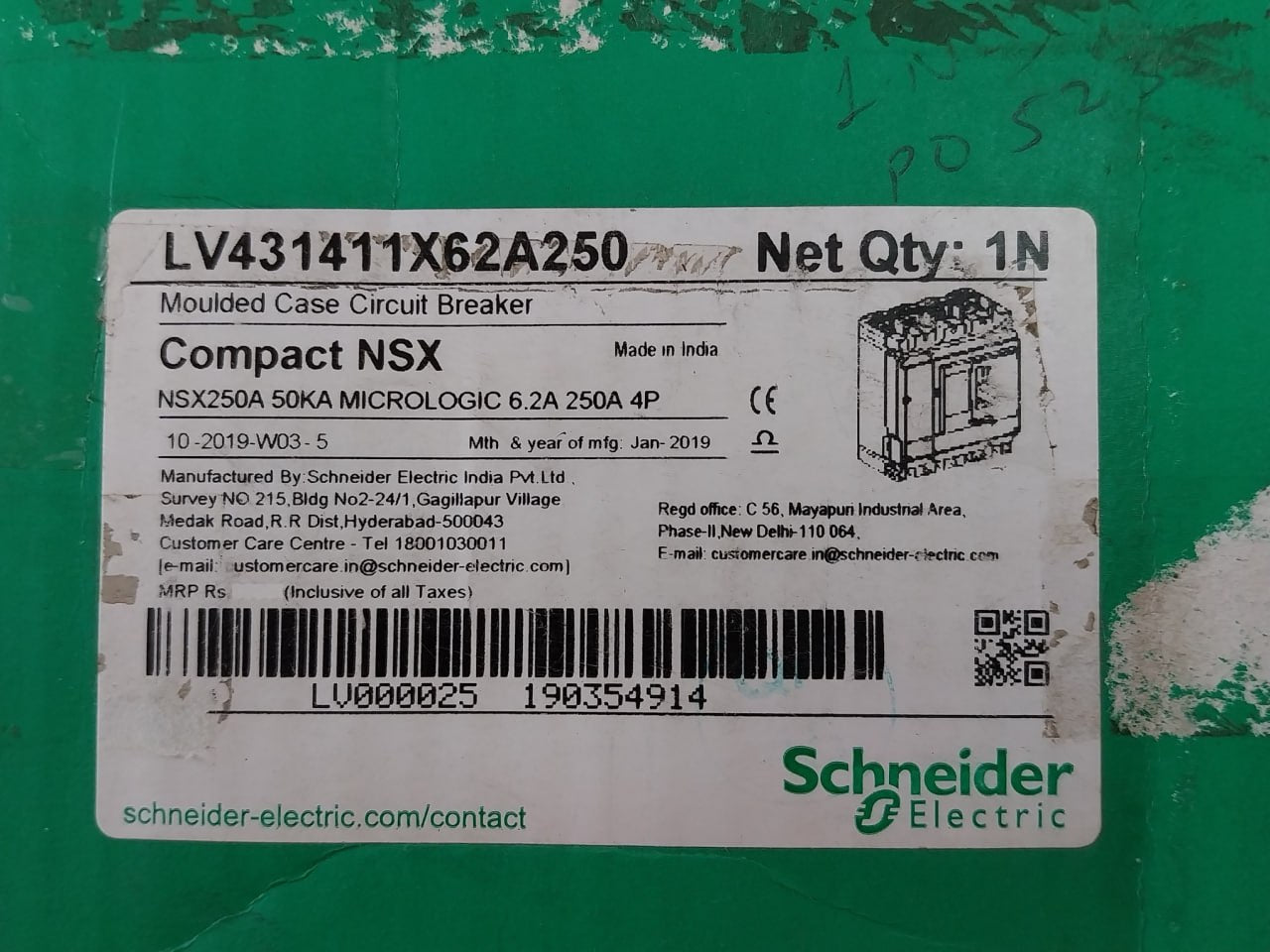 Schneider Electric Lv431411X62A250 Moulded Case Circuit Breaker 250A