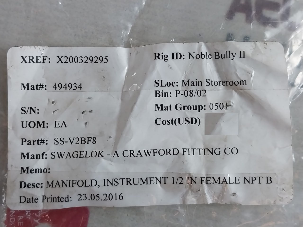 Swagelok Ss-v2Bf8 Valve Instrument Manifold