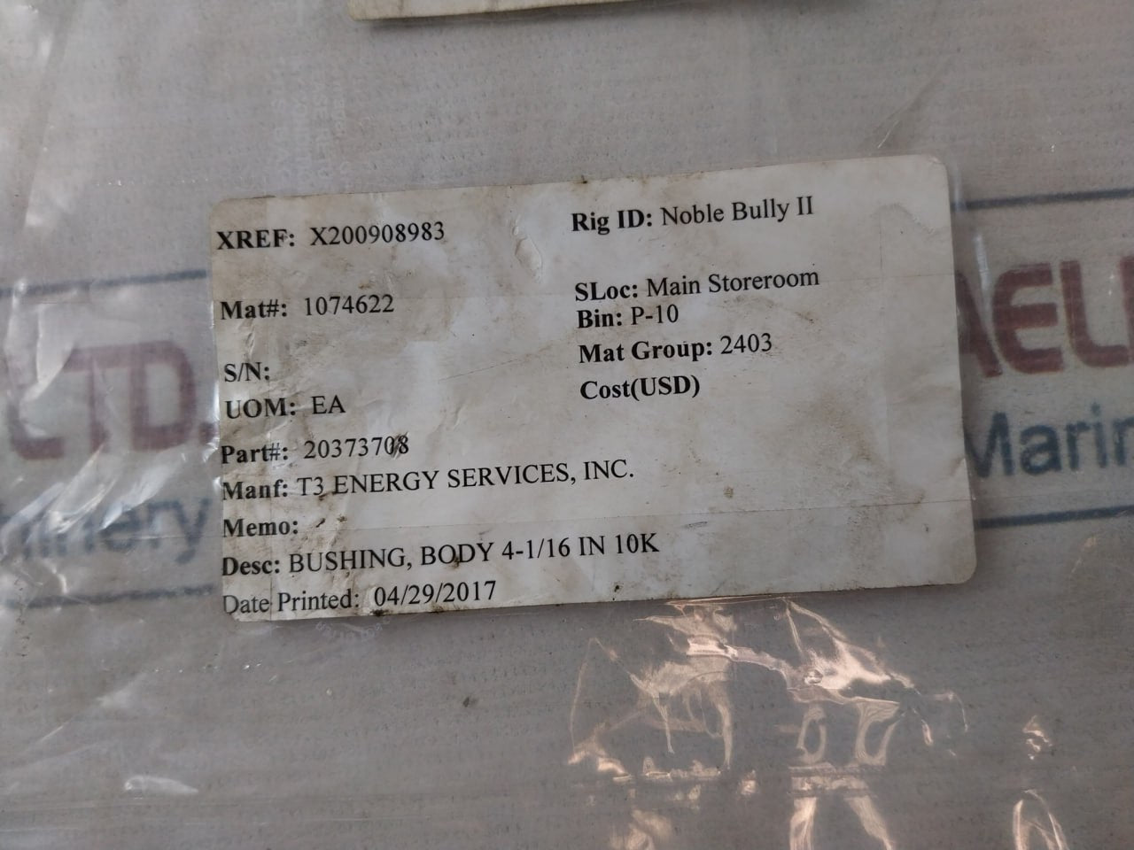 Manifold Valve 20373708 Body Bushing 4-1/16 In 10K