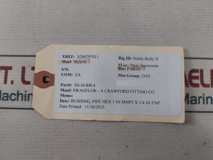 Swagelok Ss-16-rb-4 Reducing Bushing Pipe Hex 1 In Mnpt X 1/4 In Fnp