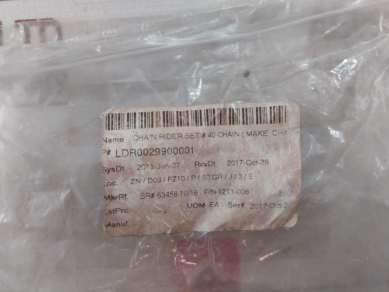 Chicago Dryer 1211-006 Chain Rider Set # 40 Chain