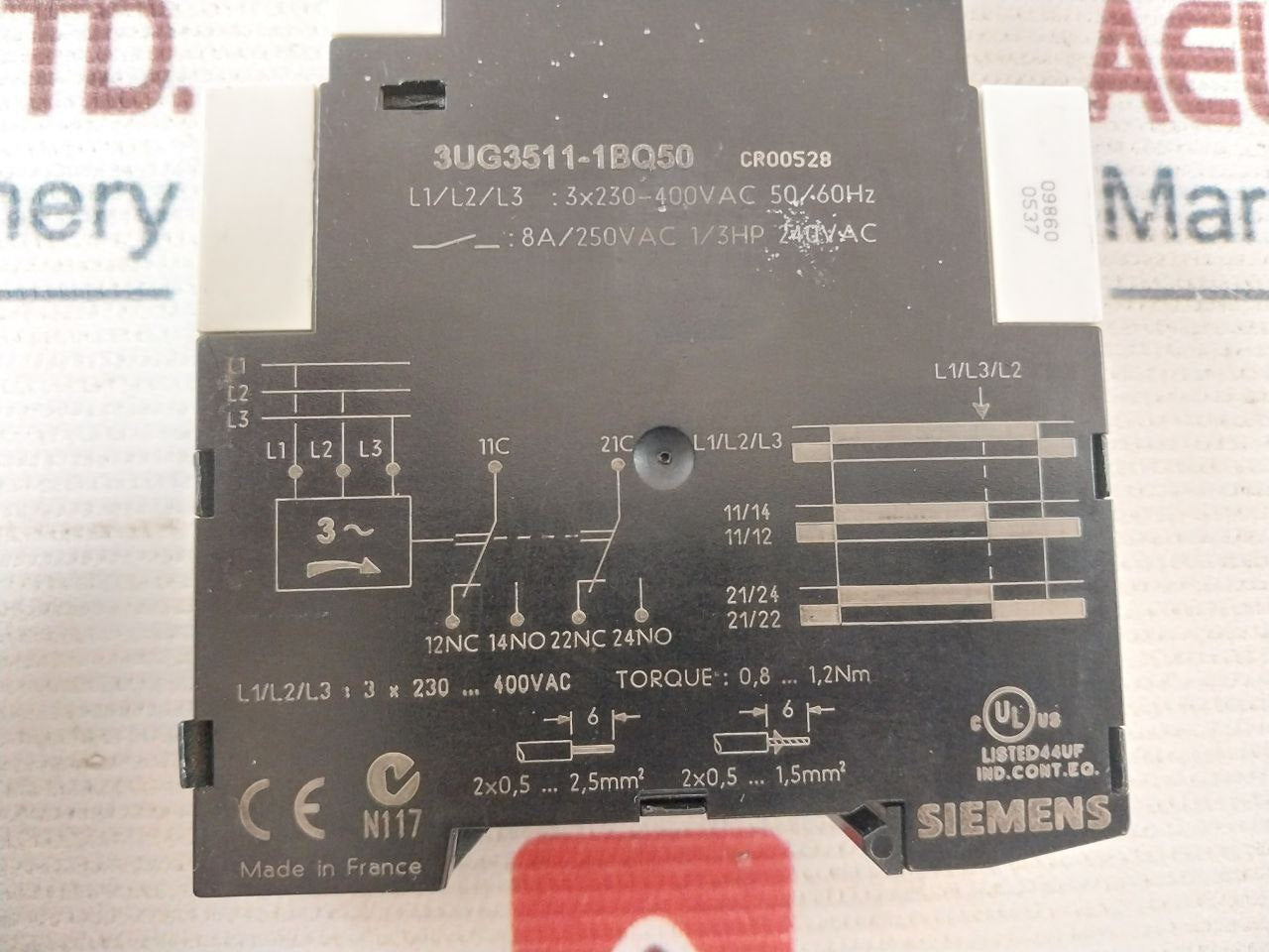 Siemens 3Ug3511-1Bq50 3 Phase Sequence Relay 