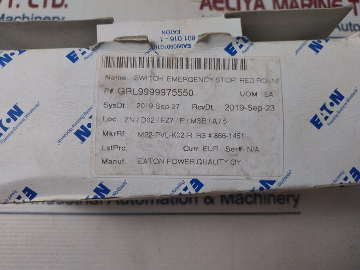 Eaton M22-pvl Emergency Stop Red Switch