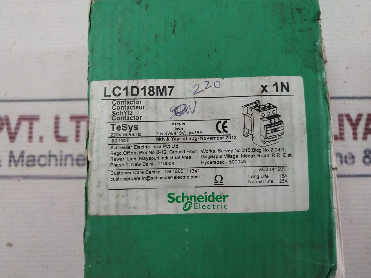 Schneider Electric Lc1D18M7 Contactor