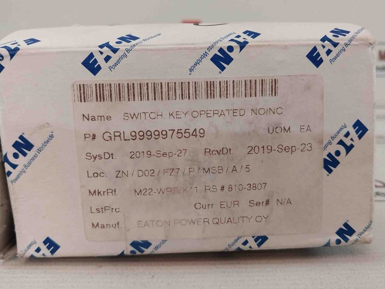 Eaton M22-k01 Key Operated Switch