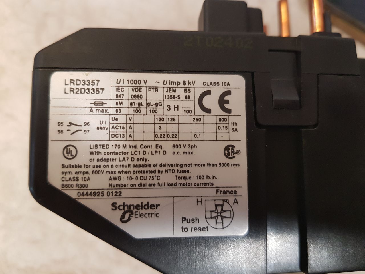 Telemecanique Lr2D3357 Thermal Overload Relay Lr2 D33