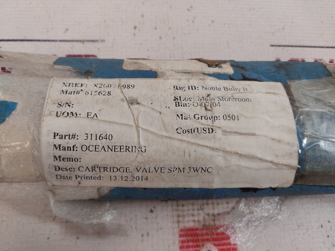 Oceaneering 100742 E Cartridge Valve Spm 3Wnc Set