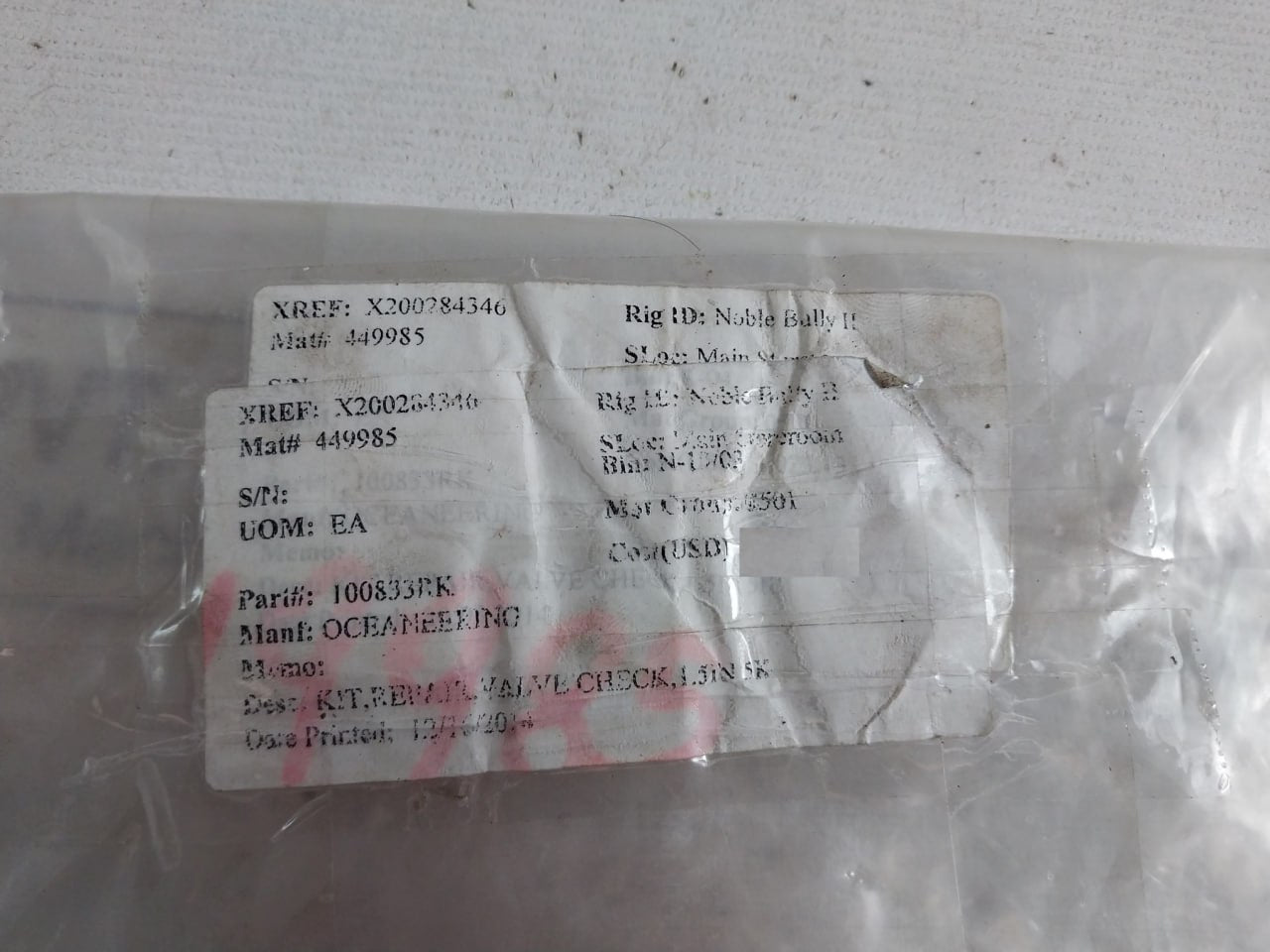 Oceaneering 100833-rk Check Valve Repair Kit 51735