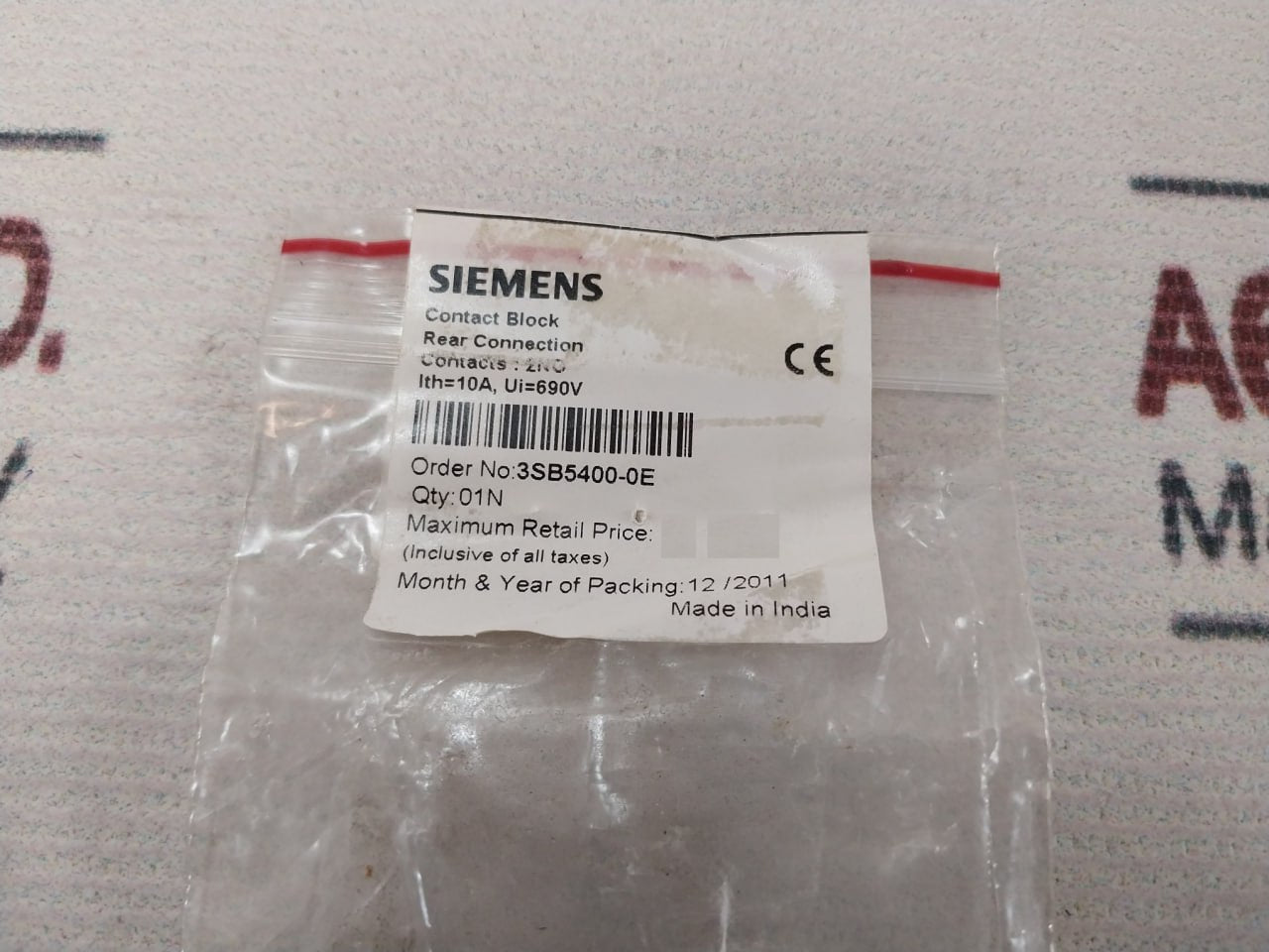 Siemens 3Sb5400-0E Contact Block 10A 690V~