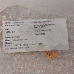 Oceaneering 0376459 Bulkhead Fitting Adapter