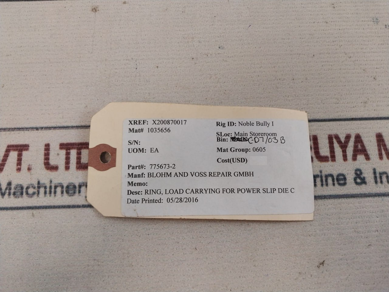 Blohm And Voss 775673-2 Load Carrying For Power Slip Die C Ring