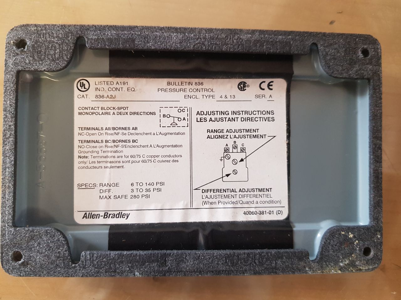 Allen - Bradley Bulletin 836 Pressure Control
