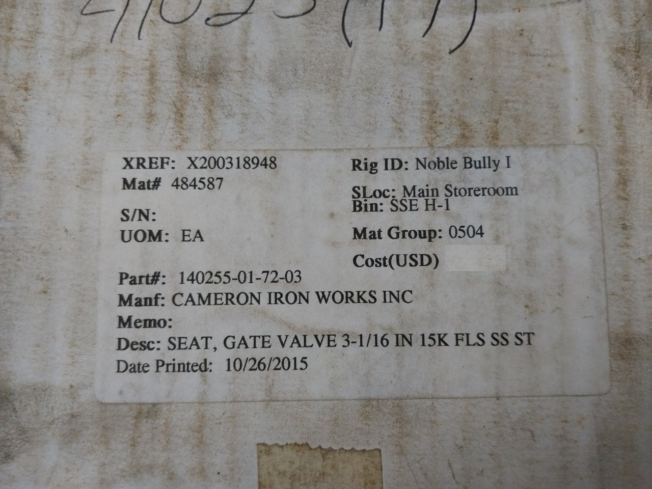 Tribocor Technologies 140255-01-72-03 Gate Valve Seat