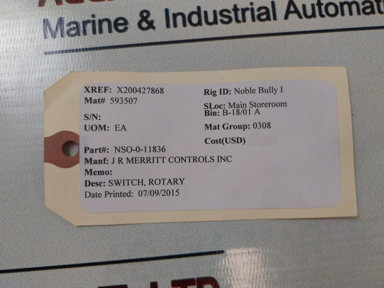 J.R. Merritt Controls Nso0-11836 Rotary Switch 94V-0