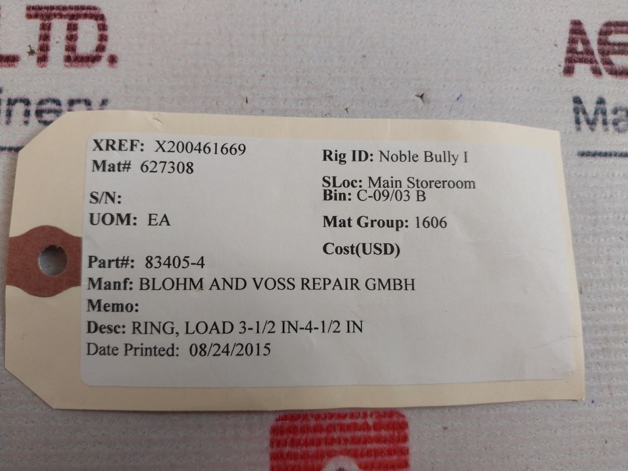 Blohm And Voss 83405-4 Load Ring 3-1/2 In-4-1/2 In