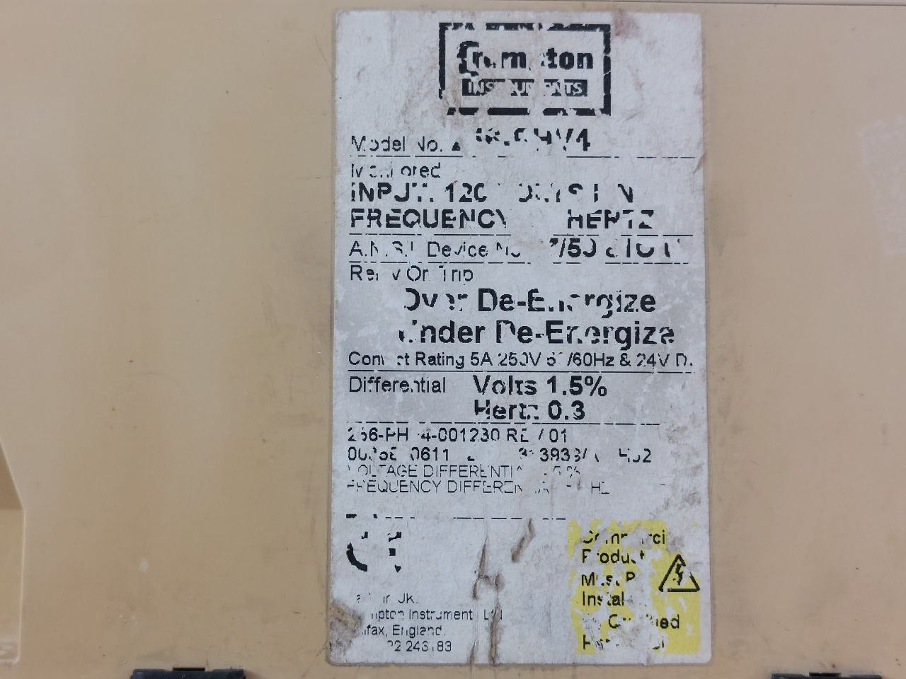 Crompton Instruments 256-phv4 Relay On Trip 256-phv4-001230 50/60Hz