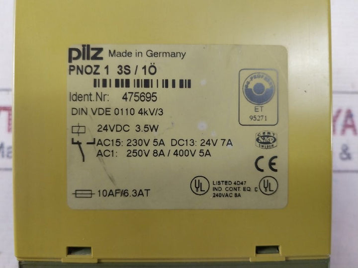 Pilz Pnoz 1 Safety Relay 240Vac 8A