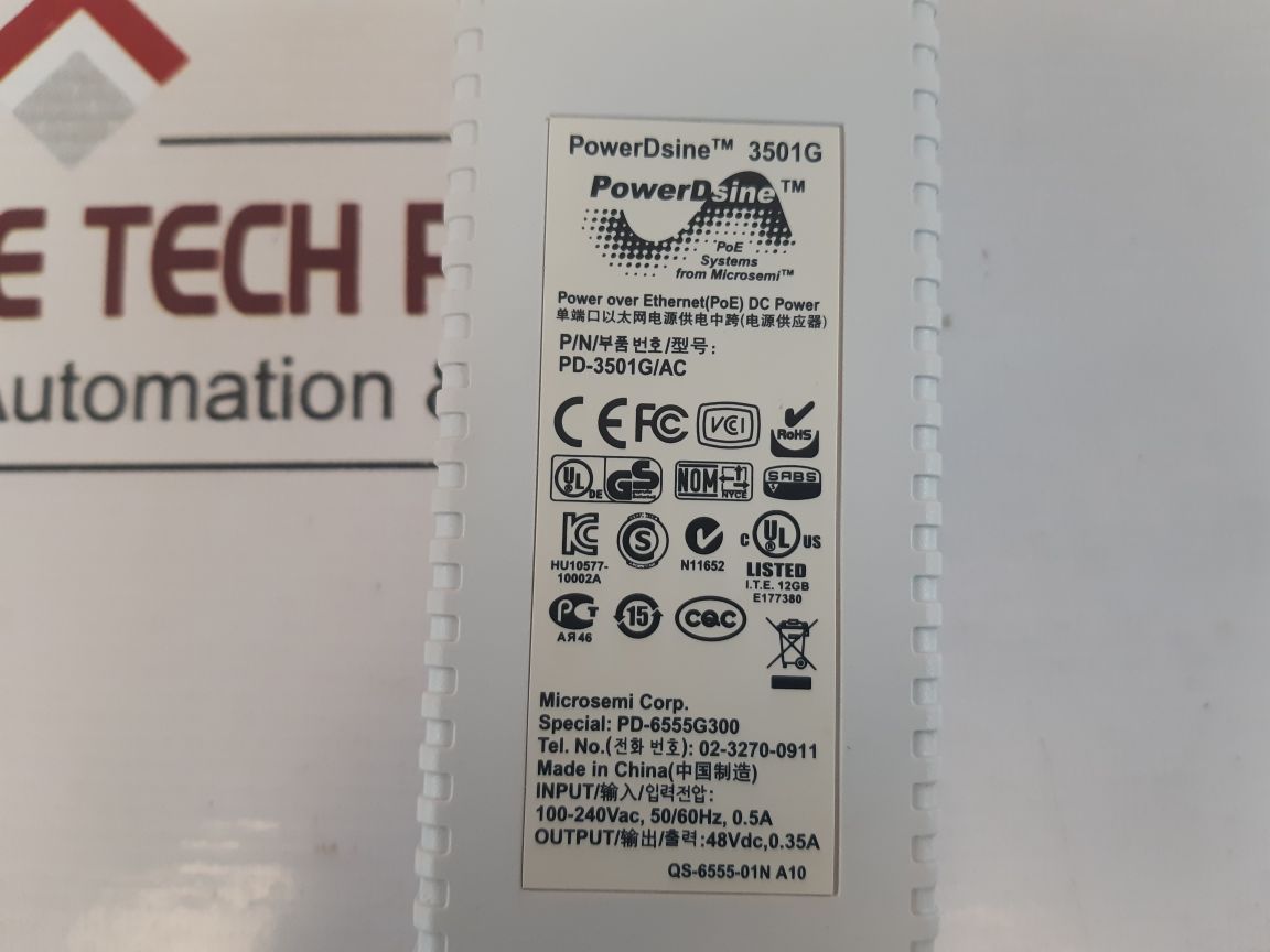 PowerdsineMicrosemi Pd-3501GAc 1-port Power Over Ethernet (Poe) Injector