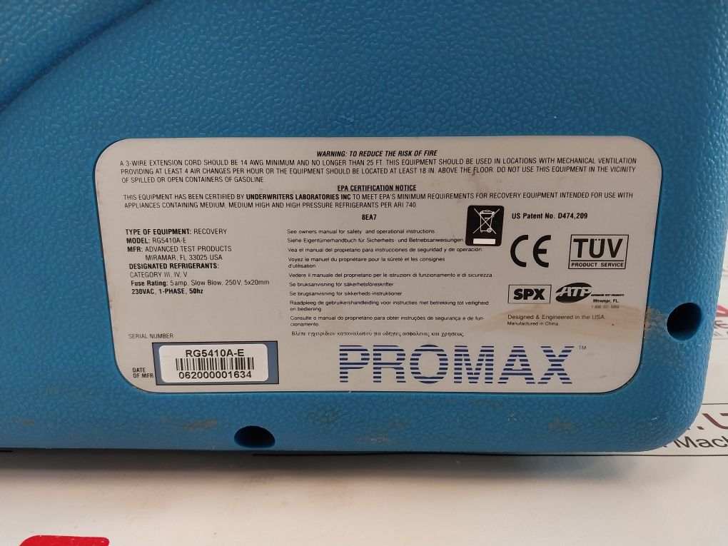 Promax Rg5410A Refrigerant Recovery Unit
