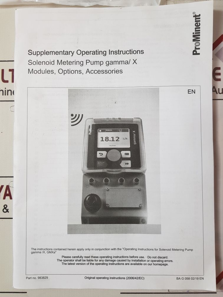 Prominent Gmxa Solenoid Metering Pump Kit Gmxa1009Npt25000Ua11000En