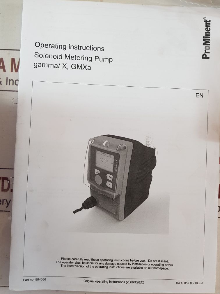 Prominent Gmxa Solenoid Metering Pump Kit Gmxa1009Npt25000Ua11000En