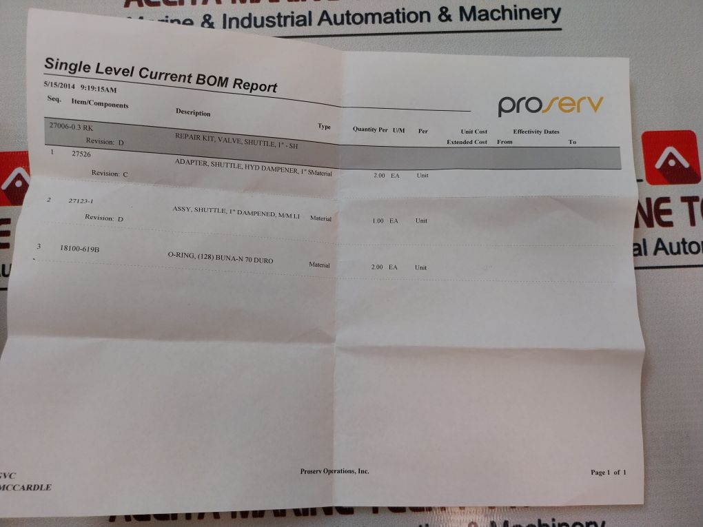 Proserv 18100-619B Shuttle Valve Repair Kit 2725789-16-99