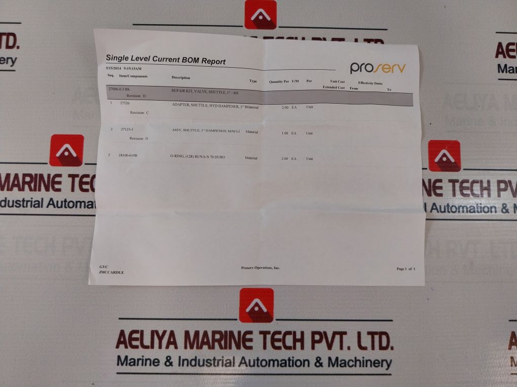 Proserv 27006-0.3 Rk Shuttle Valve Repair Kit 2725789-16-99