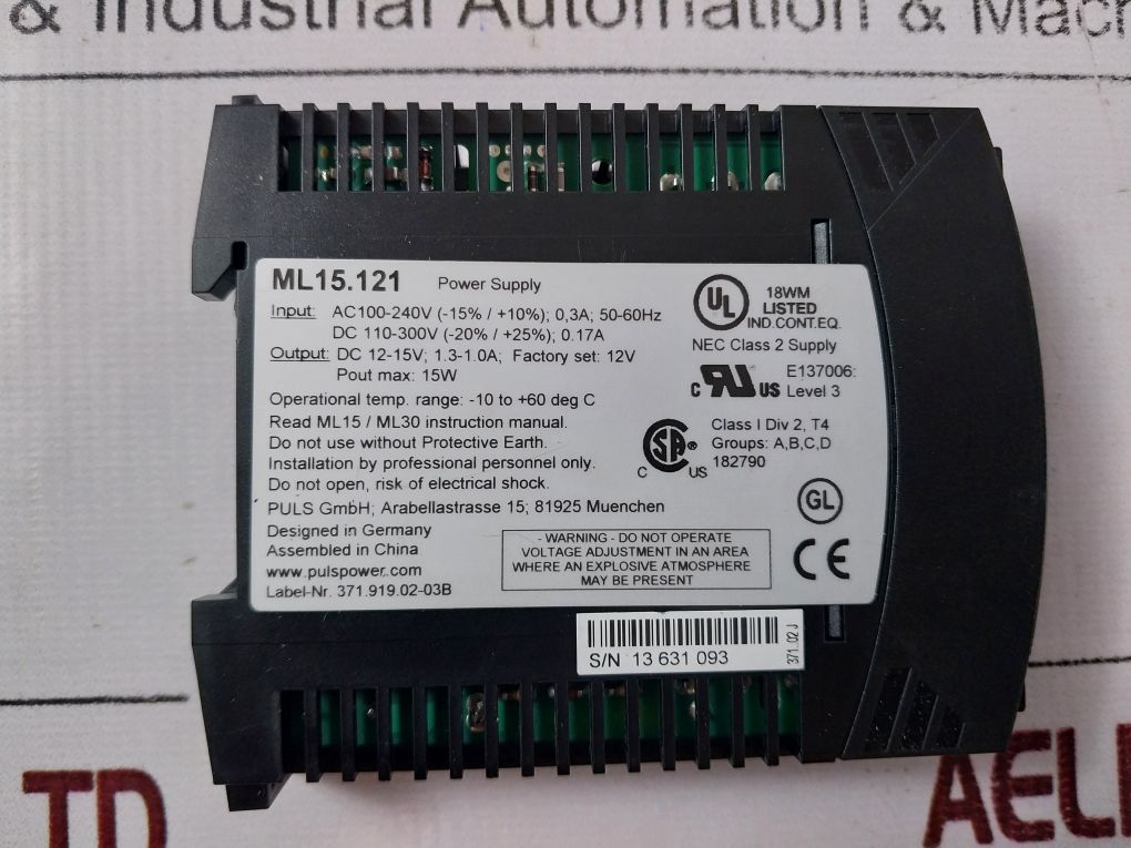 Puls Ml15.121 Power Supply Ac 100-240V