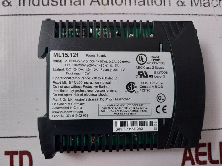 Puls Ml15.121 Power Supply Ac 100-240V