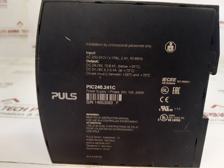 Puls Pic 240.241C Power Supply 24V, 10A, 240W
