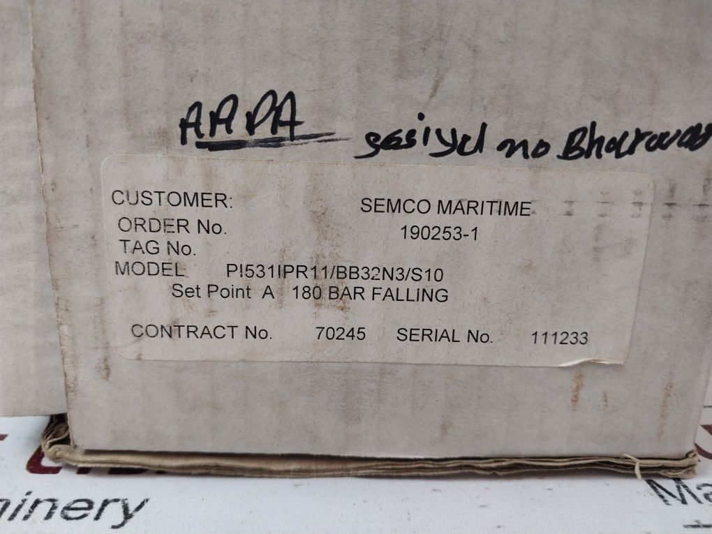 Pyropress Argus Pi531Ipr11/Bb32N3/S10 Intrinsically Safe Pressure Switch