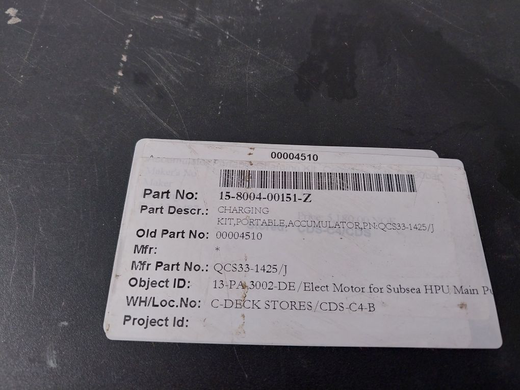 Qcs33-1425/J Portable Accumulator Charging Kit