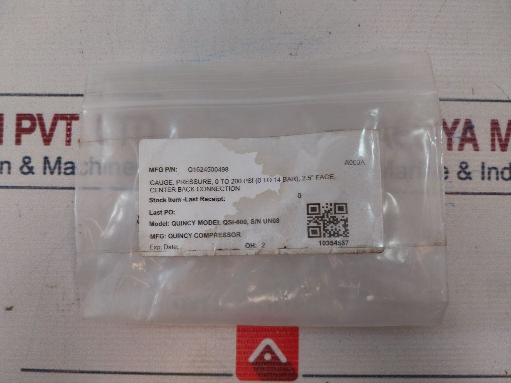 Quincy Compressor Pressure Gauge 0-200 Psi