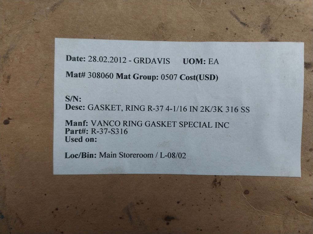 Vanco R37 S316L-4 Gasket Ring