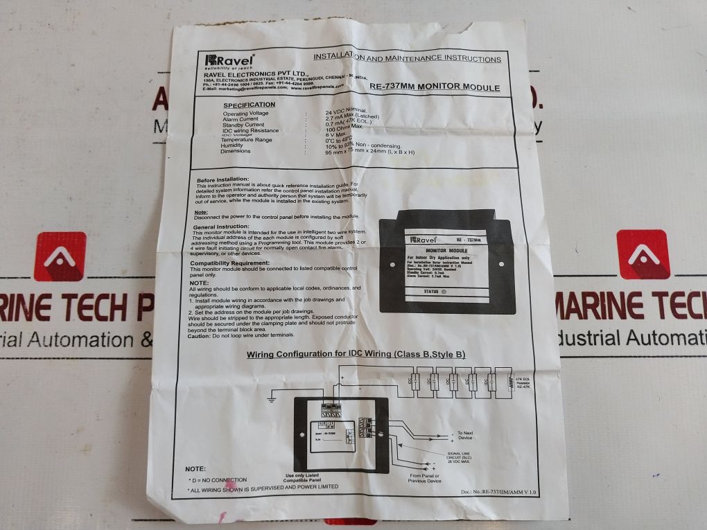 Ravel Electronics Re-737Mm Fire Alarm System Control Module/Monitor Module