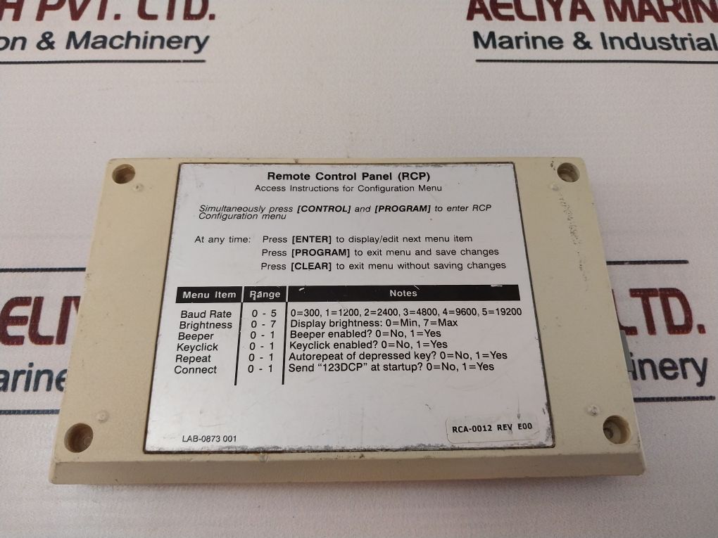 Rca-0012 Remote Control Panel Rev E00