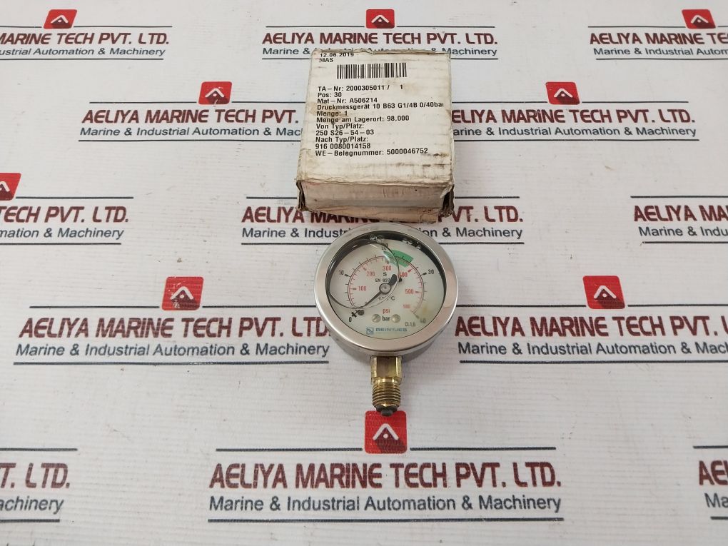 Reintjes En 837-1 Pressure Gauge 0-580 Psi 0-40 Bar