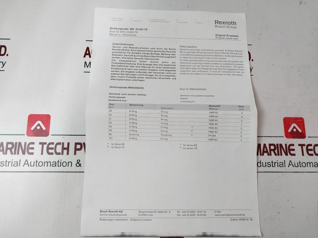 Rexroth Wh 22.6X/7X/ Seal Kit R900306349