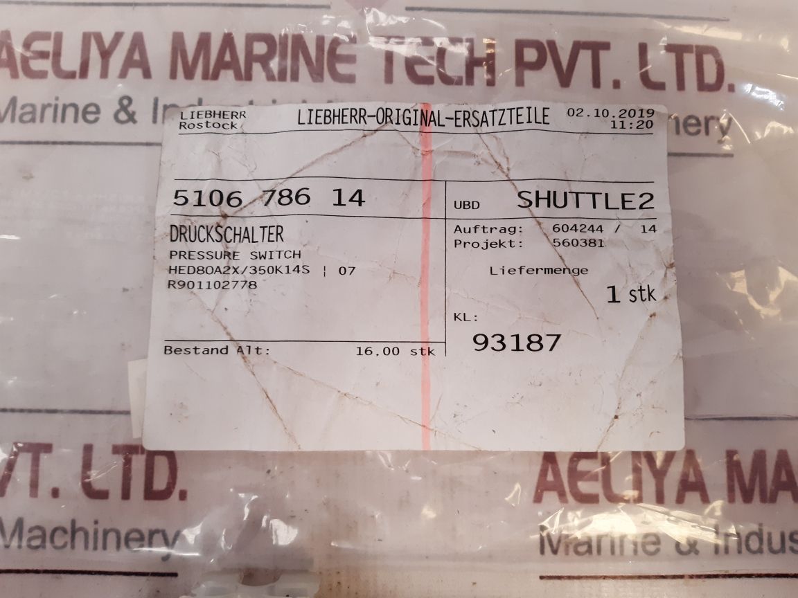 Liebherr Rexroth R901102778 Pressure Switch 19W16