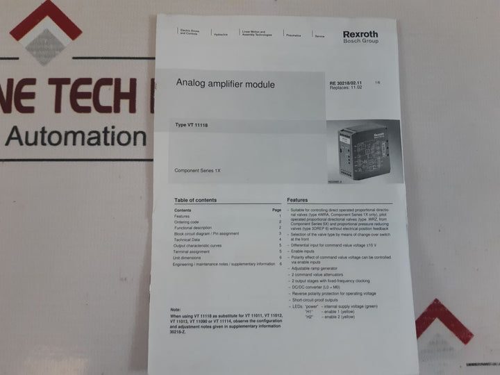 Rexroth Vt11118-10 Analog Amplifier Module 24V Dc