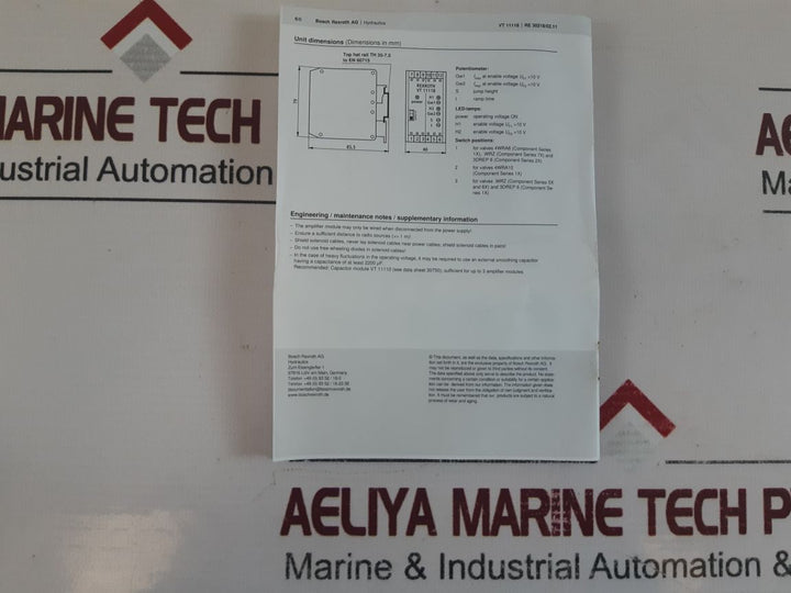 Rexroth Vt11118-10 Analog Amplifier Module 24V Dc