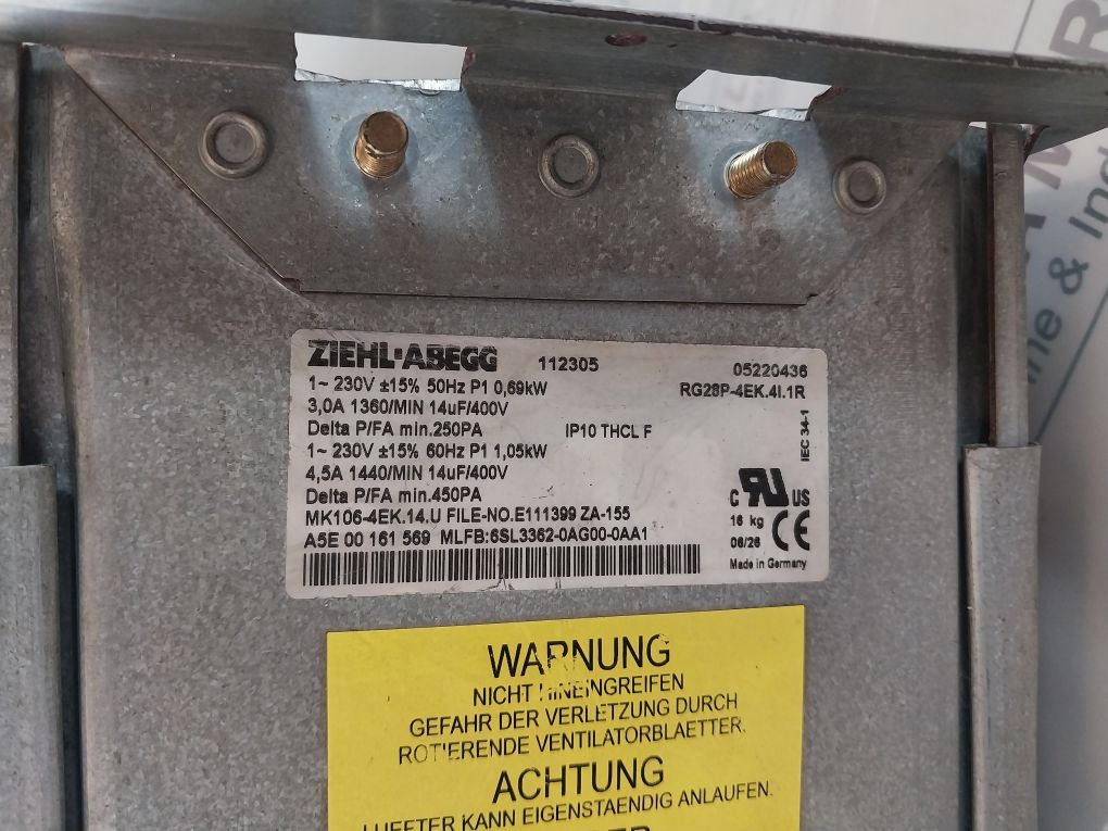 Ziehl-abegg Rg28P-4Ek.4I.1R Cooling Fan 230V 50/60Hz