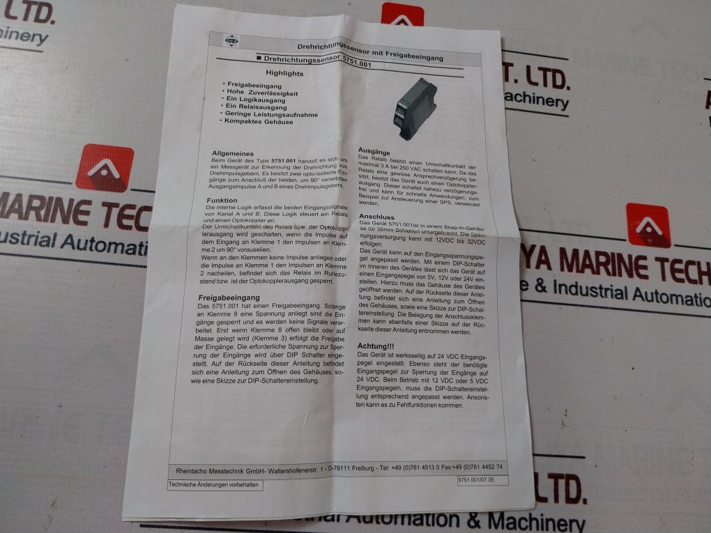 Rheintacho 5751.001 Rotational Direction Sensor With Enable Input 12-32Vdc