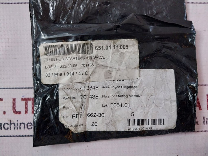 Lot Of 24x Rolls-royce 701438 Plug For Starting Air Valve