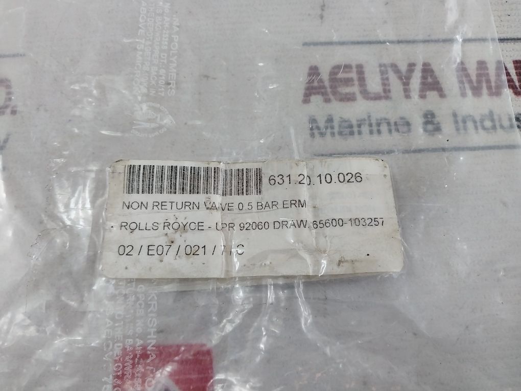 Rolls Royce 0.5 Bar Erm Non Return Valve
