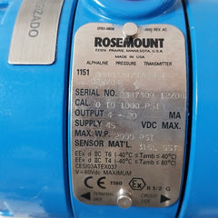 Rosemount 1151 Dp8S22B7M7E8L4 D2W704 Alphaline Pressure Transmitter