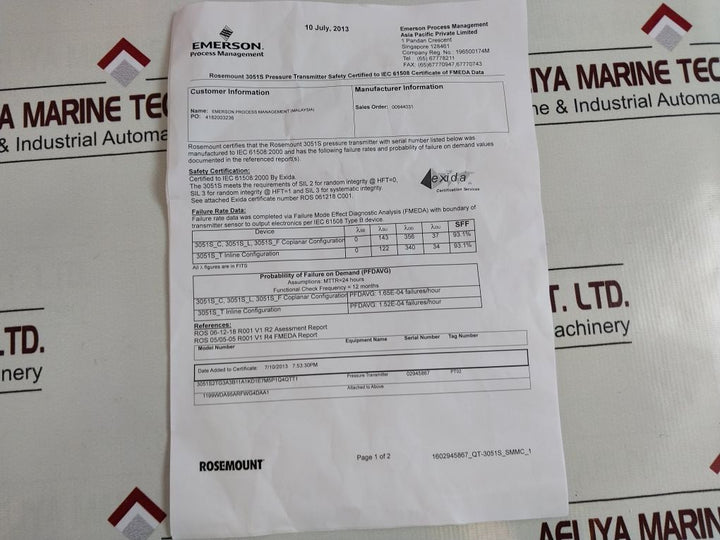 Rosemount 300S1Kad1E7M5T1 Pressure Transmitter 3051S2Tg3A3B11A1Kd1E7M5P1Q4Qtt1